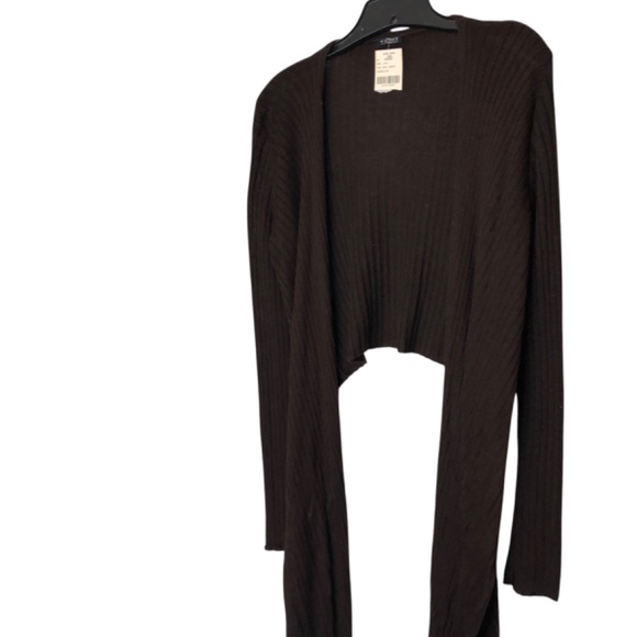 CENIT Tie Front Shrug Chocolate Brown Ribbed Sweater Wrap Size Large/NWT - Picture 7 of 7